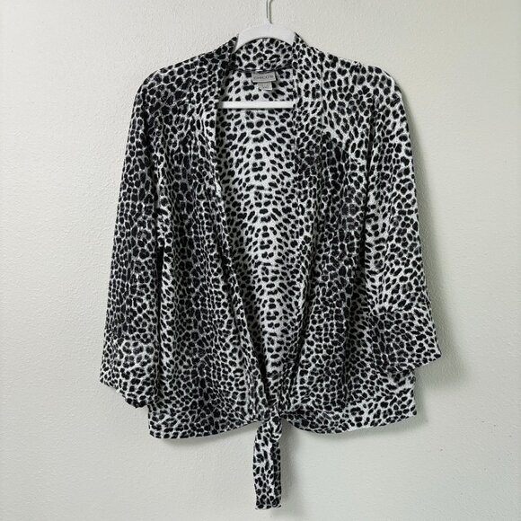 Chicos Tie Waist Open Front Cardigan Size 3 US XL Black Gray Animal Print - Picture 1 of 12